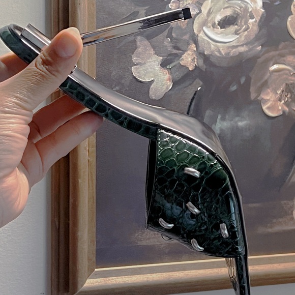 SOLD | Cape Robbin Tennon Faux Crocodile Square Open Toe Shoes Heels - Picture 9 of 15